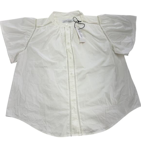 Rebecca Minkoff Top Womens Large White Natalia Button Down Blouse Cottage Cotton - Picture 1 of 9